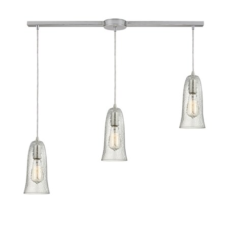 Elk Lighting Hammered Glass 3-Lght Linear Pndnt SatNickel w/Hammered Clr Glass 10431/3L-CLR